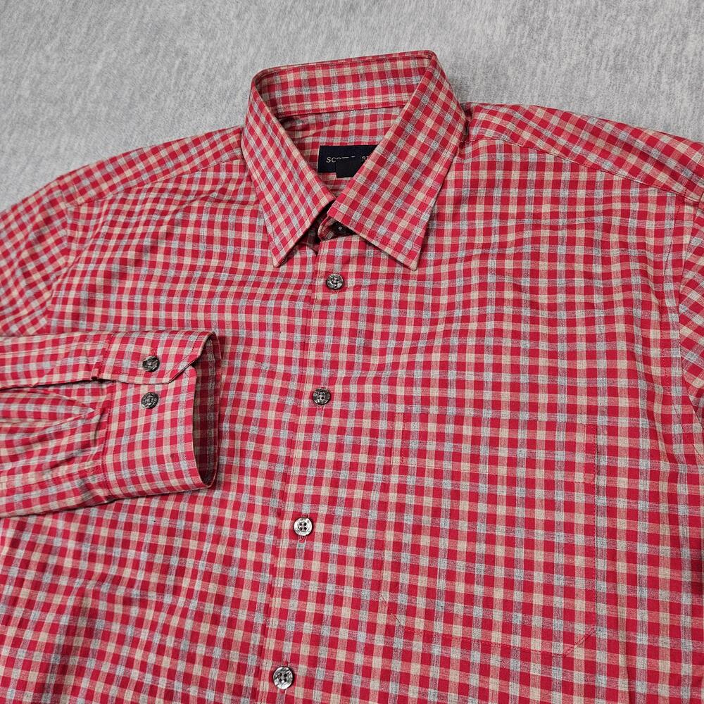 Scott Barber Shirt Mens L Red Check Button Up Long Sleeve Cotton